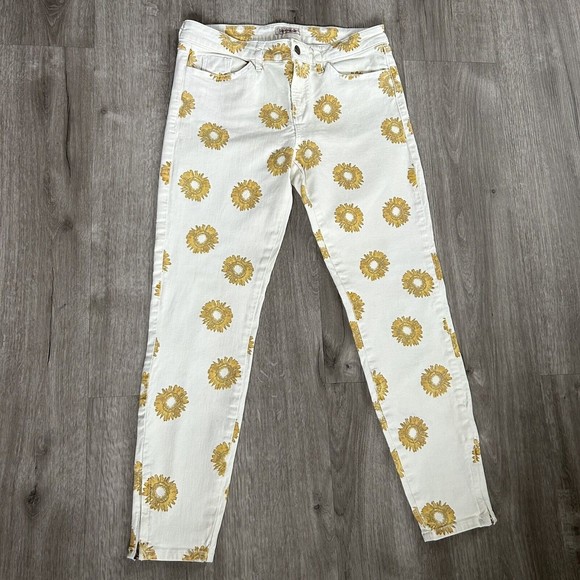 Women’s GUESS Collection Floral Skinny Ankle Jean Sunflower Cropped Pants Sz 30 - Picture 3 of 15
